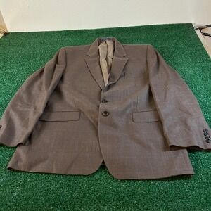 Lauren Ralph Lauren Blazer Sport Coat Jacket Suit Silk Wool Brown Plaid Mens 46L